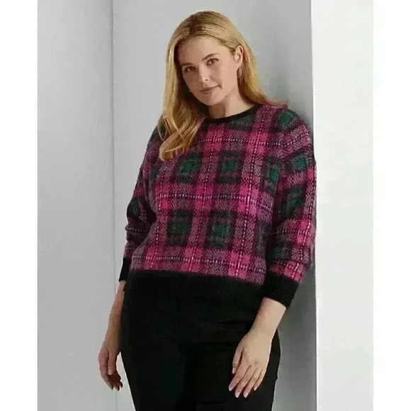 NEW! Lauren Ralph Lauren Women's Plus 1X Plaid Wool-Blend Sweater NWT $195 - Picture 2 of 3